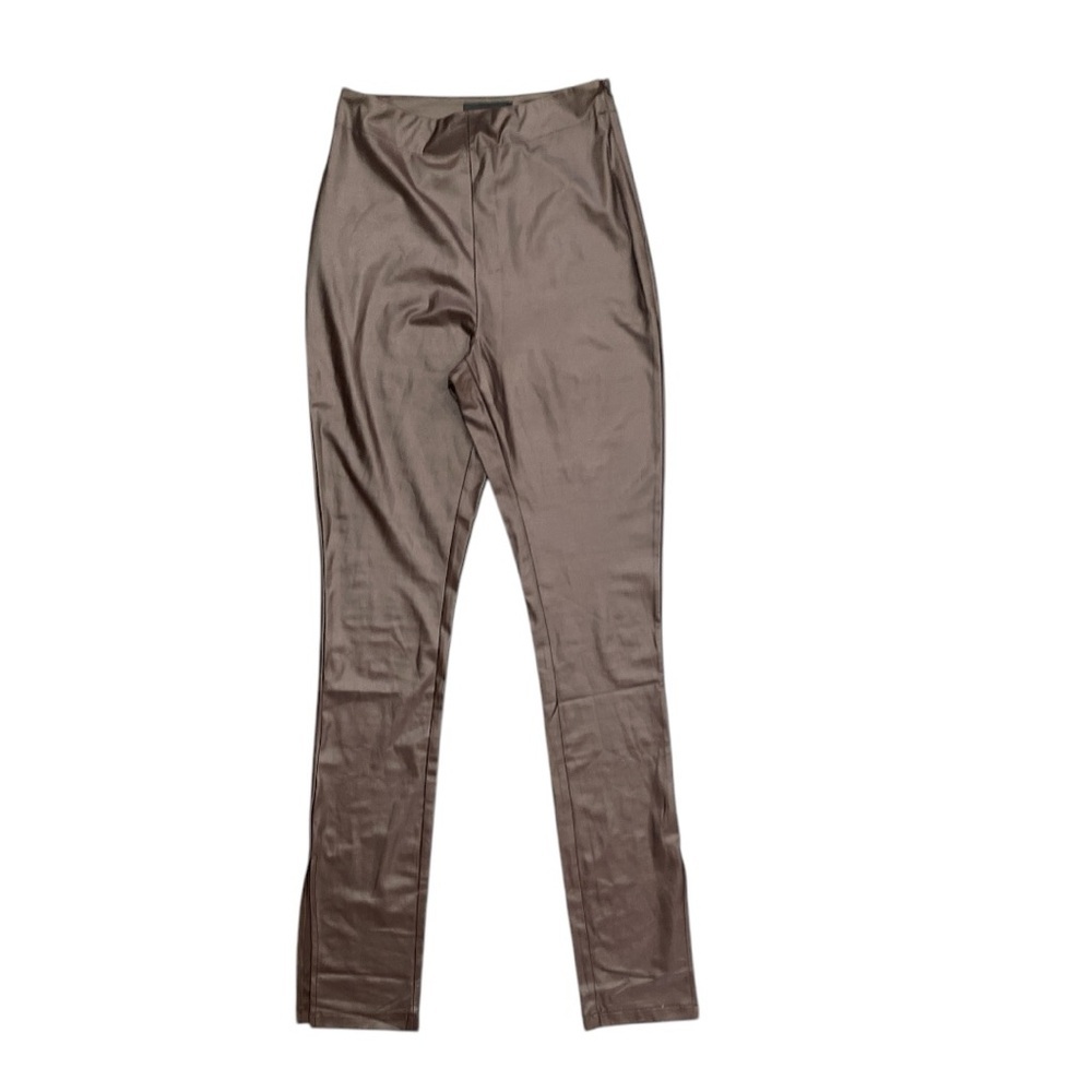 S Betro M brown High Rise Skinny Faux Leather Leggings with a slit & side zip.
